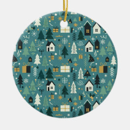 Scandinavian Merry Christmas Tree Winter Snow Julgransprydnad Keramik