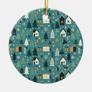 Scandinavian Merry Christmas Tree Winter Snow Julgransprydnad Keramik