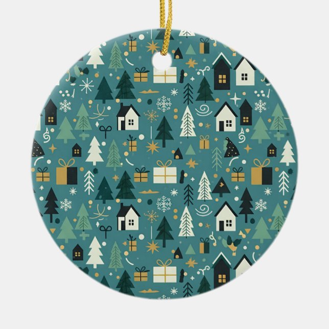 Scandinavian Merry Christmas Tree Winter Snow Julgransprydnad Keramik (Framsidan)