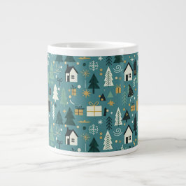 Scandinavian Merry Christmas Tree Winter Snow Jumbo Mugg