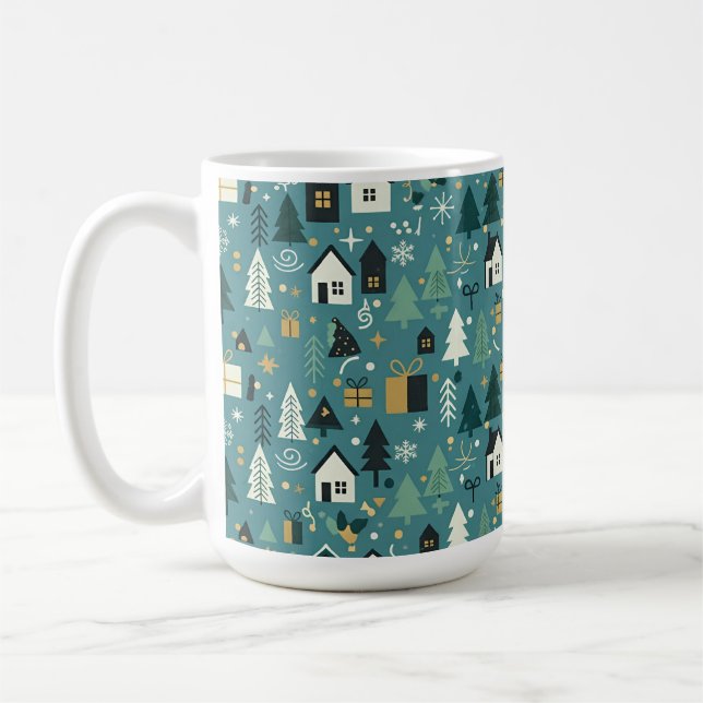 Scandinavian Merry Christmas Tree Winter Snow Kaffemugg (Vänster)