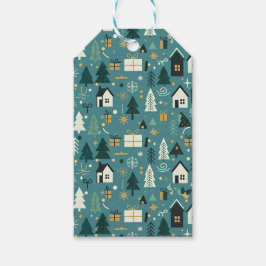 Scandinavian Merry Christmas Tree Winter Snow Presentetikett