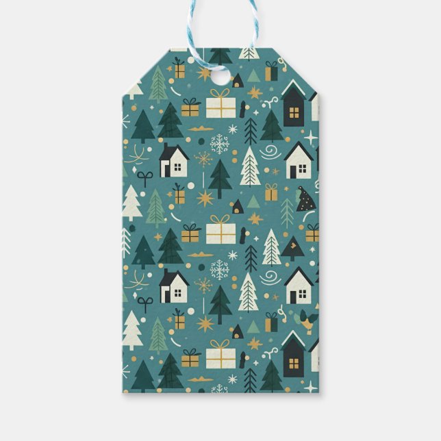 Scandinavian Merry Christmas Tree Winter Snow Presentetikett (Framsidan)