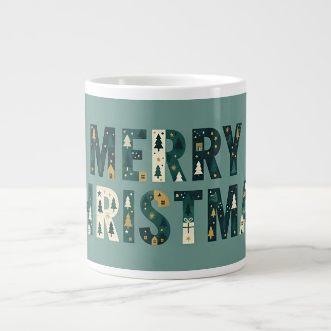 Scandinavian Merry Christmas Typography Jumbo Mugg (Framsidan)