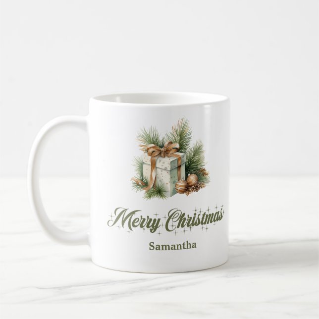 Scandinavian Minimalist Christmas Mug Custom Name Kaffemugg (Vänster)