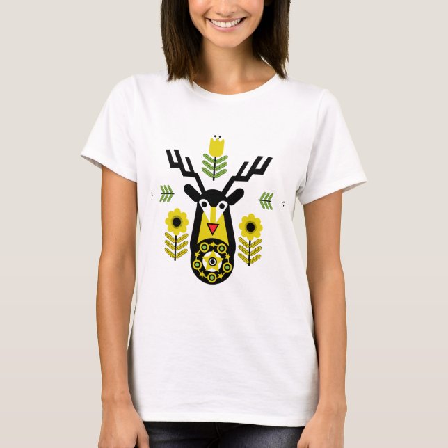 Scandinavian Nature Hjort Head Art T Shirt (Framsida)