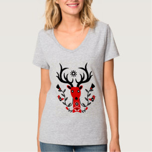 Scandinavian Nature Hjort Head Art T-Shirt Throw P