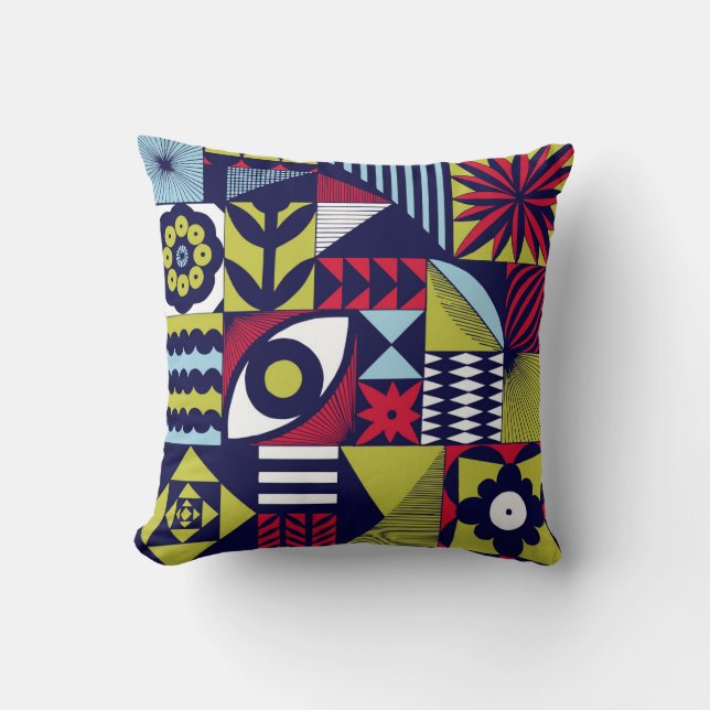Scandinavian or retro style graphic pattern. Hand- Kudde (Framsida)
