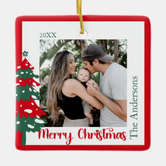 Scandinavian Red & Grönt One Photo God jul Julgransprydnad Keramik