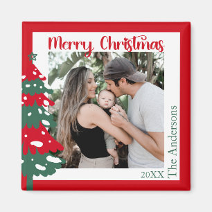 Scandinavian Red & Grönt One Photo God jul Magnet