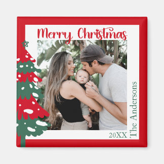 Scandinavian Red & Grönt One Photo God jul Magnet