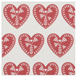 Scandinavian Red Heart Print Fabric Tyg
