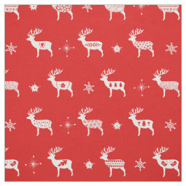 Scandinavian Reindeer Red & White Helgdag Folk Art Tyg