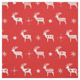 Scandinavian Reindeer Red & White Helgdag Folk Art Tyg
