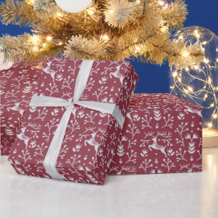 Scandinavian Rosa White Reindeer Blommigt jul Presentpapper