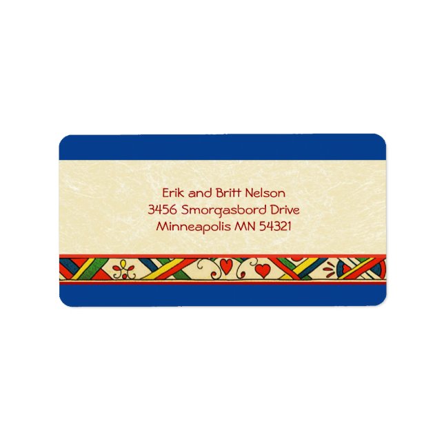 Scandinavian Rosemaling Folk Art Gräns Adressetikett (Framsidan)