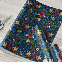Scandinavian Rosemaling Folk Blue Red