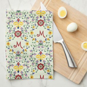 Scandinavian Rosemaling Monogram Mönster Nordic Kökshandduk
