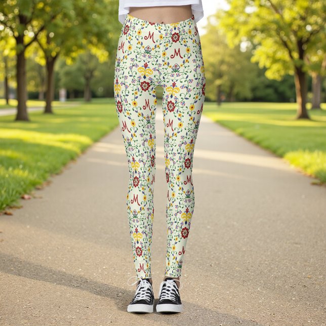 Scandinavian Rosemaling Monogram Mönster Nordic Leggings (Skapare uppladdad)
