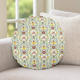 Scandinavian Rosemaling Monogram Mönster Nordic Rund Kudde