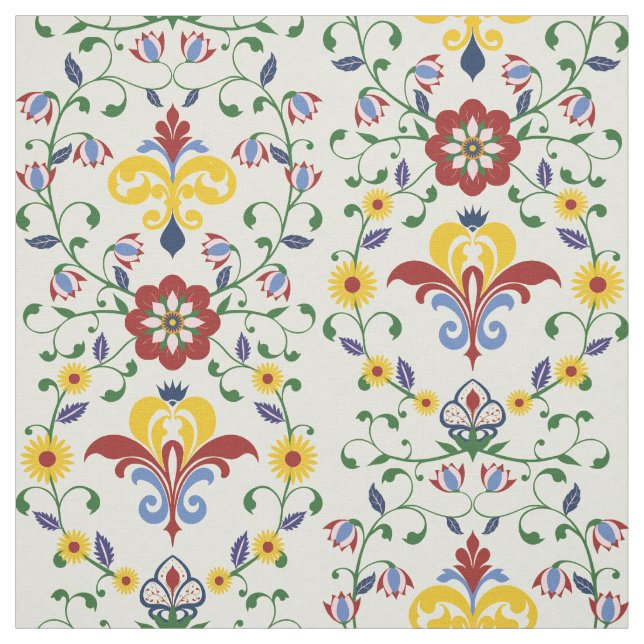 Scandinavian Rosemaling Pattern Nordic Floral Tyg (Provkarta)
