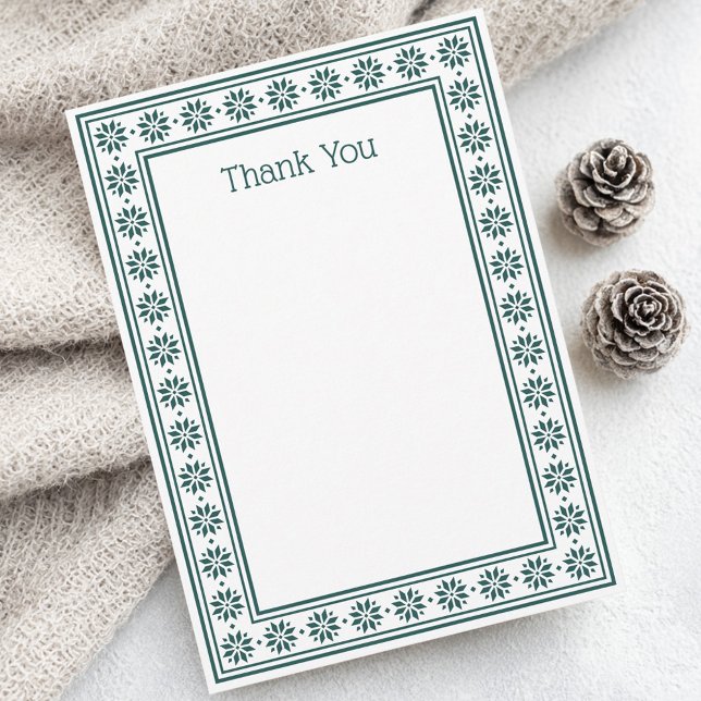 Scandinavian star pattern border pine green blank tack kort (Scandinavian star pattern border pine green blank thank you card)