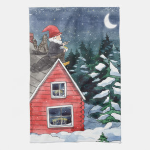 Scandinavian Tomten jul Gnome Watercolor Kökshandduk