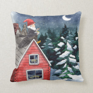 Scandinavian Tomten jul Gnome Watercolor Kudde