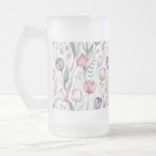 Scandinavian Tulip Blommönster Frostat Ölglas