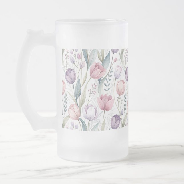 Scandinavian Tulip Blommönster Frostat Ölglas (Vänster)