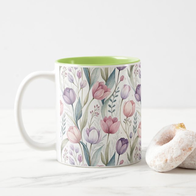 Scandinavian Tulip Blommönster Två-Tonad Mugg (Med munk)