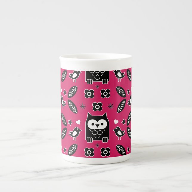 Scandinavian Uggla Folk Art Gift Benporslin Mugg (Framsidan)