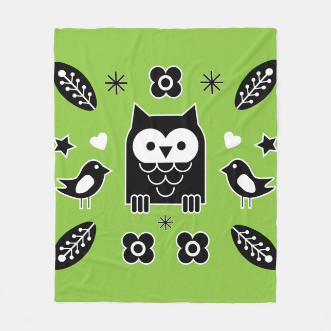 Scandinavian Uggla Folk Art Gift Fleecefilt (Framsidan)