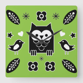 Scandinavian Uggla Folk Art Gift Fyrkantig Klocka