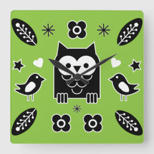 Scandinavian Uggla Folk Art Gift Fyrkantig Klocka