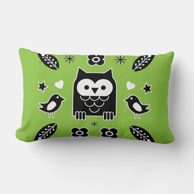 Scandinavian Uggla Folk Art Gift Lumbarkudde (Framsida)