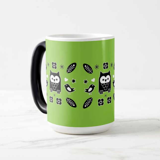 Scandinavian Uggla Folk Art Gift Magisk Mugg (Framsida vänster)