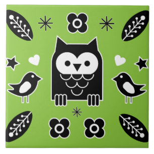 Scandinavian Uggla Folk Art Kakelplatta