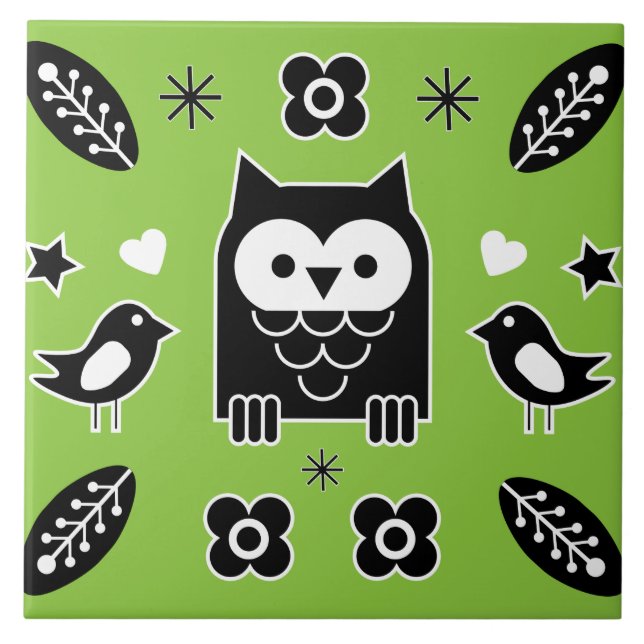 Scandinavian Uggla Folk Art Kakelplatta (Framsidan)