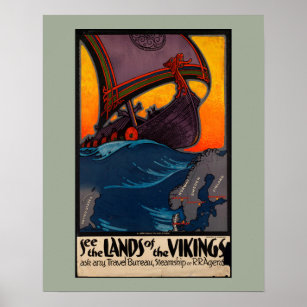 Scandinavian Vintage resor Ad with Viking Frakt Poster