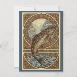 Scandinavian Woodland Salmon Art Flat Thank You  Tack Kort