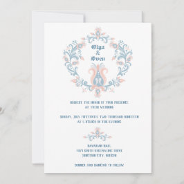 Scandinaviska folkkonst och blå Bröllop-inbjudan Inbjudningar