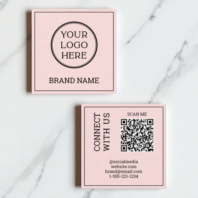 Scannable QR Code Modern Blush Pink Black Digital  Fyrkantigt Visitkort (Scannable QR Code Modern Blush Pink Black Digital Square Business Card)