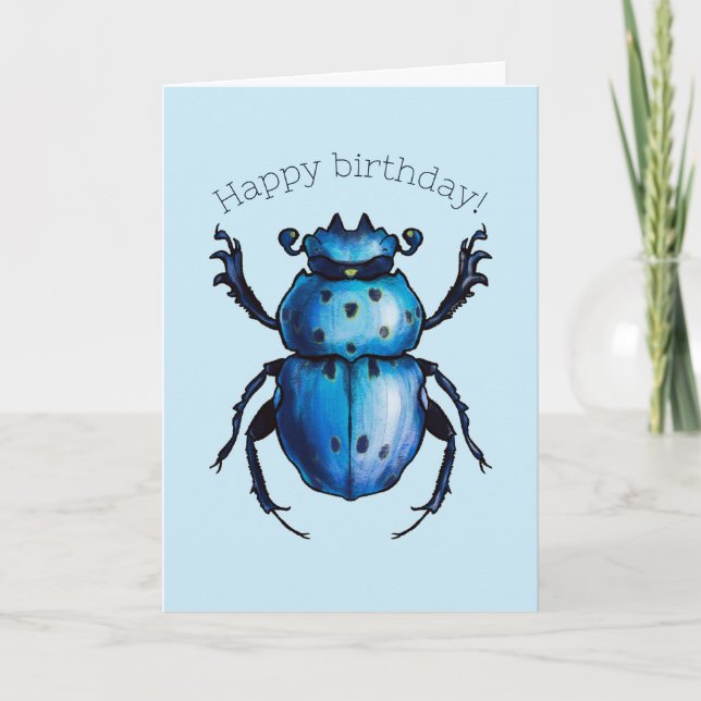 Scarab Beetle Art Blue Entomology Insekt Birthday Kort (Framsida)
