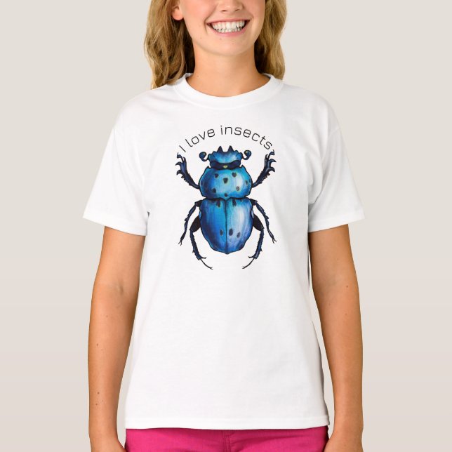 Scarab Beetle Art Blue Entomology Insekt Kärlek T Shirt (Framsida)