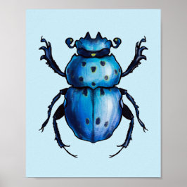 Scarab Beetle Art Blue Entomology Insekt Poster