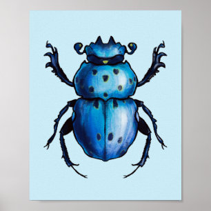 Scarab Beetle Art Blue Entomology Insekt Poster