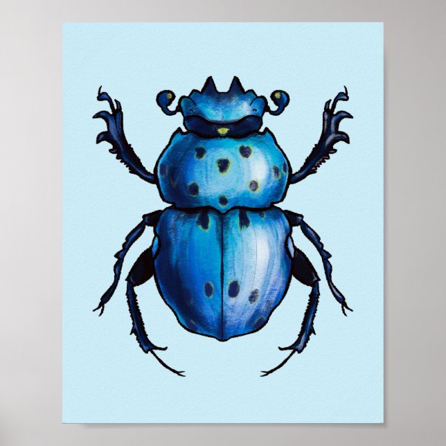 Scarab Beetle Art Blue Entomology Insekt Poster (Framsidan)