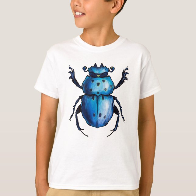 Scarab Beetle Art Blue Insekt Entomologi T Shirt (Framsida)