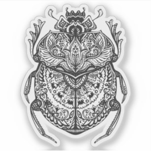 Scarab Egyptisk New Age svart & vit handritad Klistermärken